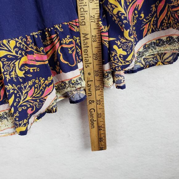 Free People Womens L Bell Sleeve Ruffled Tunic Top Blue Boho Medallion Loose Fit - Picture 9 of 11